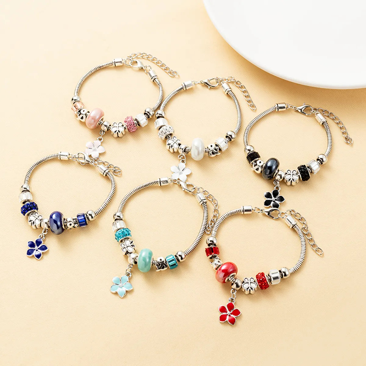 Sweet Flower Glass Titanium Steel Plating Bracelets