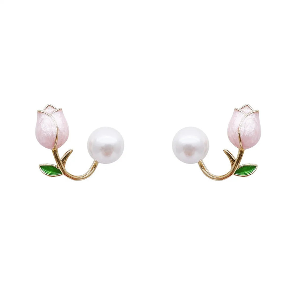 1 Pair Sweet Flower Plating Imitation Pearl Alloy Ear Studs