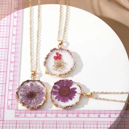 Sweet Flower Plastic Resin Epoxy Women'S Pendant Necklace