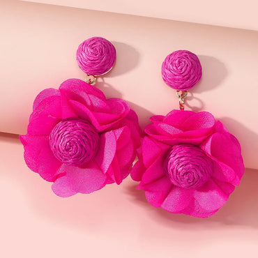 Sweet Flower Polyester Women's Drop Earrings