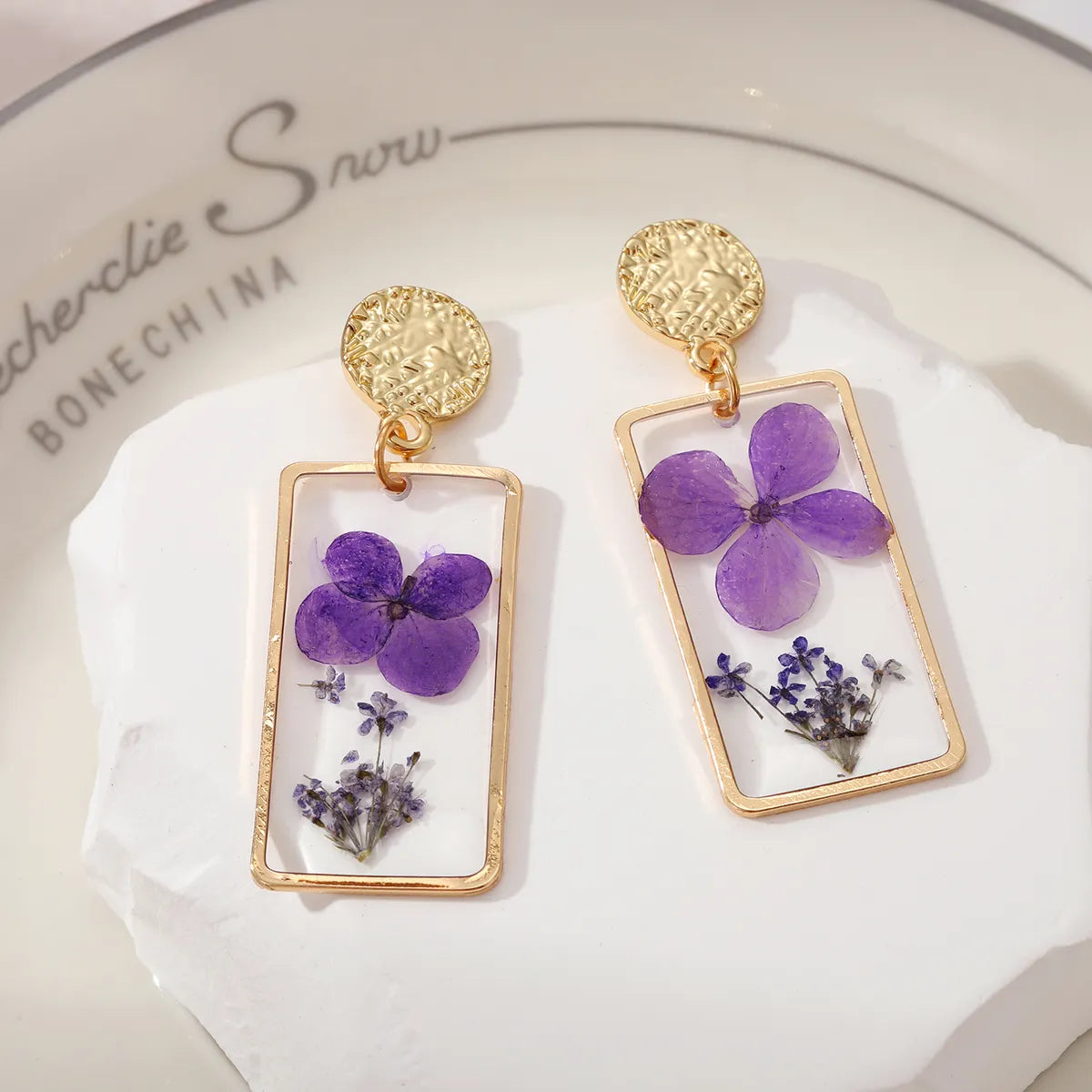 Sweet Flower Rectangle Alloy Epoxy Women's Drop Earrings 1 Pair