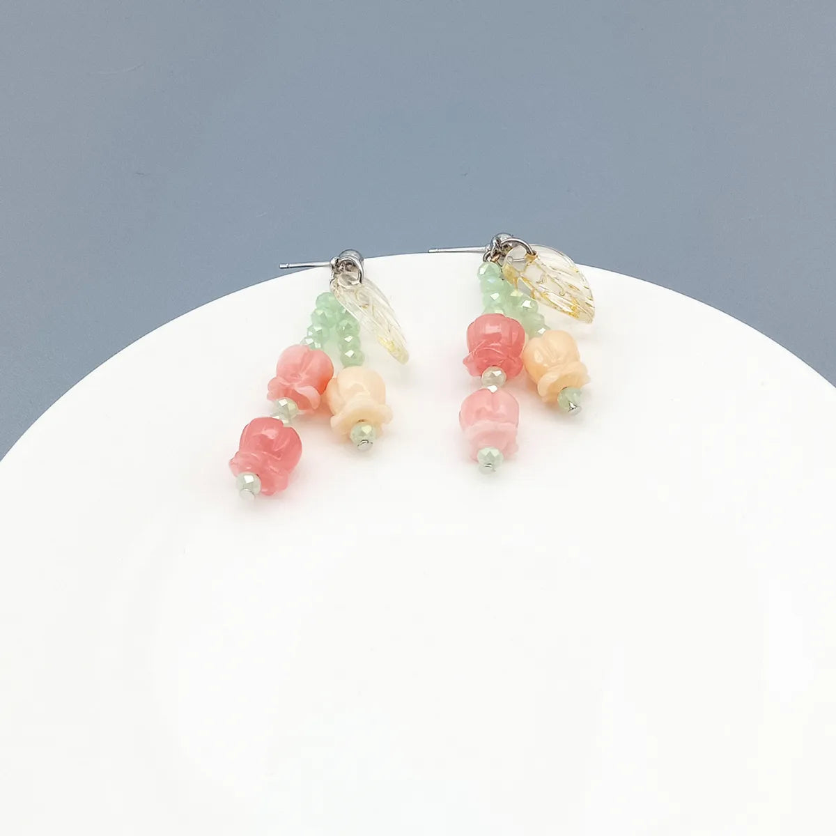 Sweet Flower Resin Beaded Drop Earrings