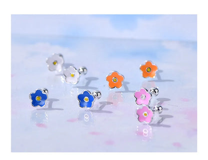 Sweet Flower Silver Enamel Plating Ear Studs 1 Pair