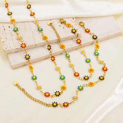 Sweet Flower Stainless Steel Enamel Bracelets Anklet Necklace