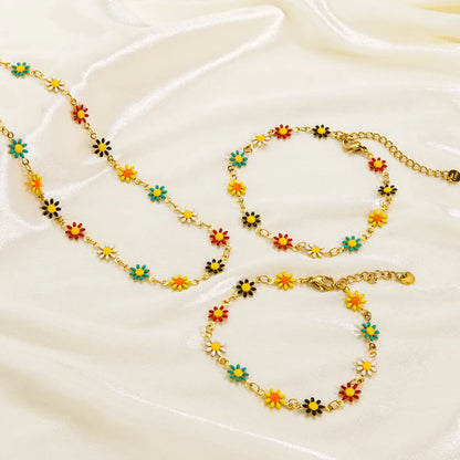 Sweet Flower Stainless Steel Enamel Bracelets Anklet Necklace