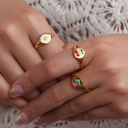 Sweet Flower Stainless Steel Rings Plating Stainless Steel Rings