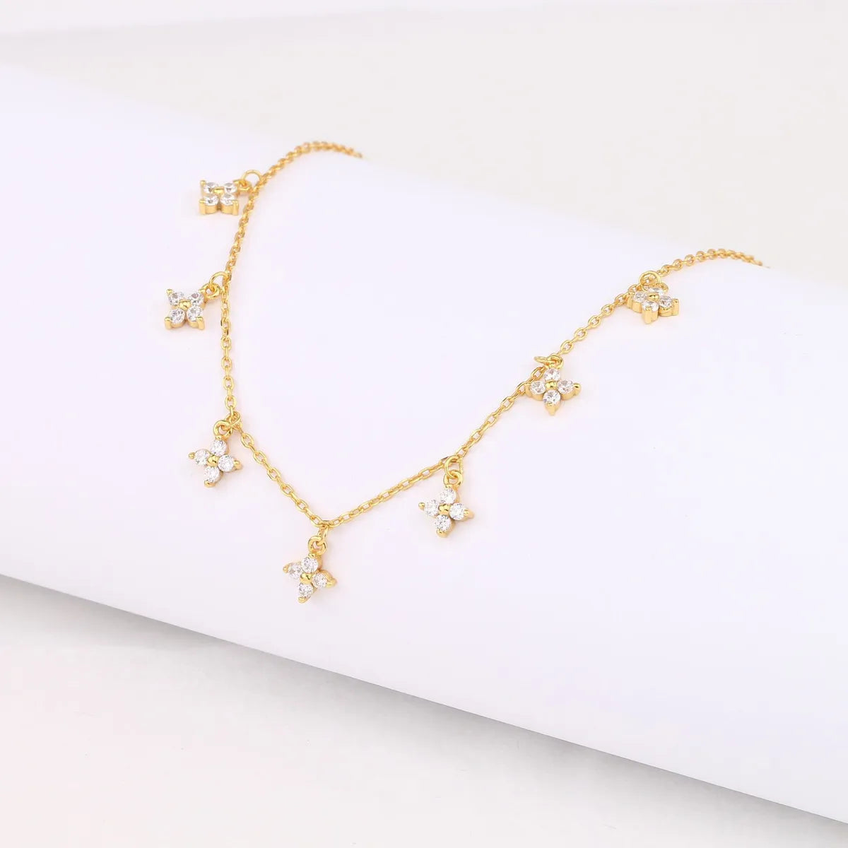 Sweet Flower Sterling Silver Plating Inlay Zircon White Gold Plated Gold Plated Necklace