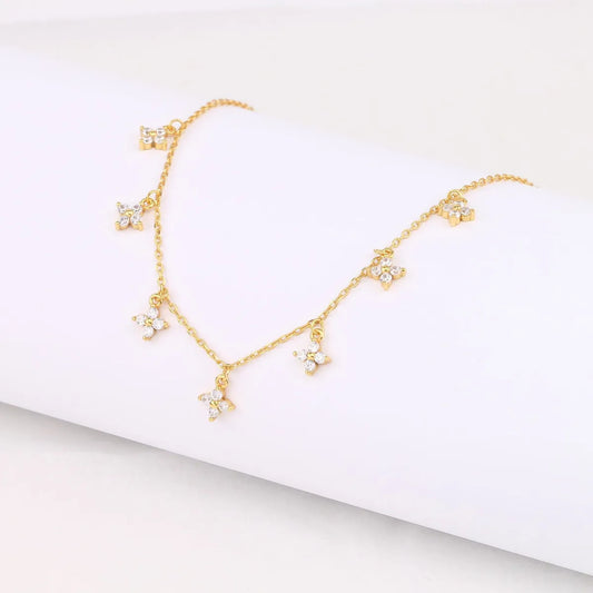 Sweet Flower Sterling Silver Plating Inlay Zircon White Gold Plated Gold Plated Necklace