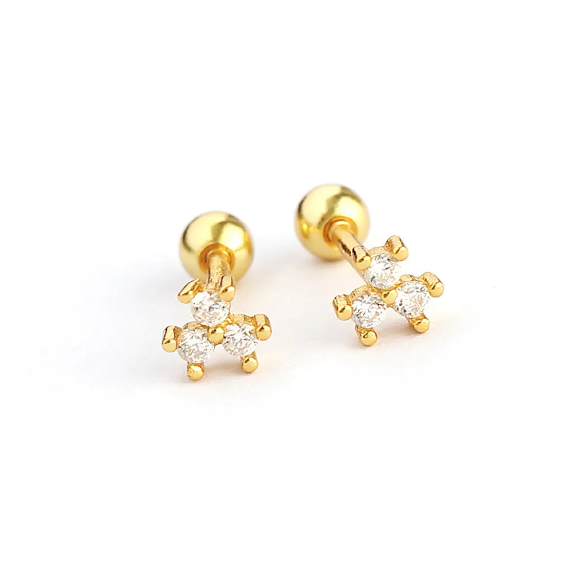 Sweet Flower Sterling Silver Plating Zircon Ear Studs 1 Pair