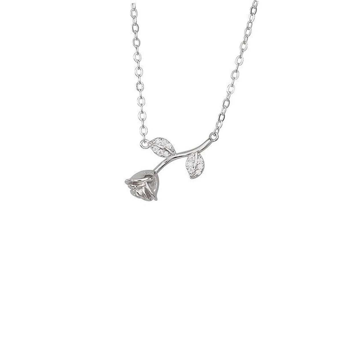 Sweet Flower Sterling Silver Zircon Necklace In Bulk