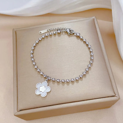 Titanium Steel Sweet Inlay Flower Shell Bracelets