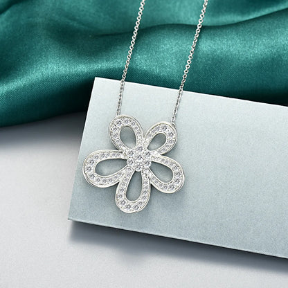 Sweet Flower Titanium Steel Plating Hollow Out Inlay Zircon Necklace