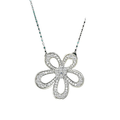 Sweet Flower Titanium Steel Plating Hollow Out Inlay Zircon Necklace