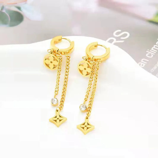 Sweet Flower Titanium Steel Tassel Plating Inlay Zircon Drop Earrings 1 Pair