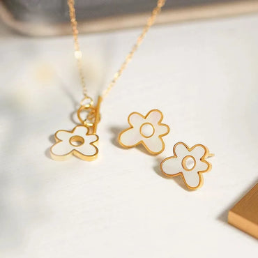 Sweet Flower Titanium Steel Women's Earrings Necklace