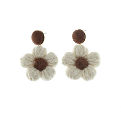 Sweet Flower Yarn Metal Women's Drop Earrings 1 Pair