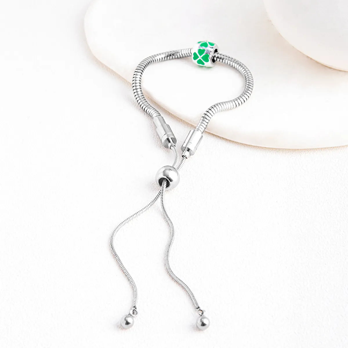 Sweet Four Leaf Clover Stainless Steel Chain Drawstring Bracelets