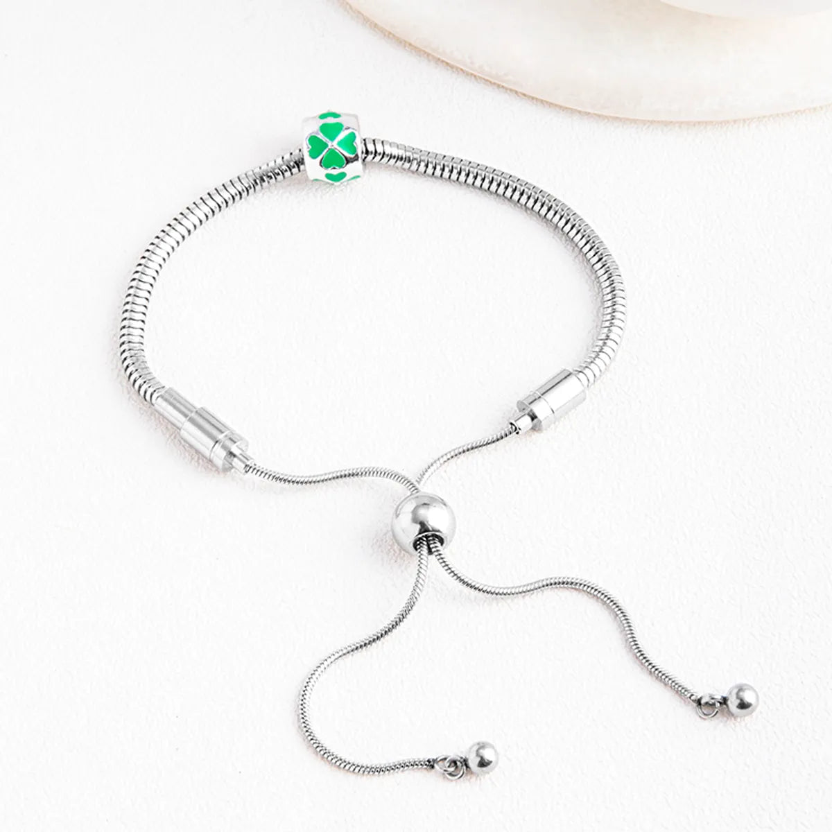 Sweet Four Leaf Clover Stainless Steel Chain Drawstring Bracelets