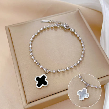 Sweet Four Leaf Clover Titanium Steel Inlay Shell Bracelets