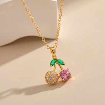 Sweet Fruit Copper Inlay Zircon Pendant Necklace