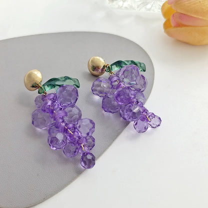 Sweet Fruit Grape Alloy Beaded Women's Drop Earrings 1 Pair