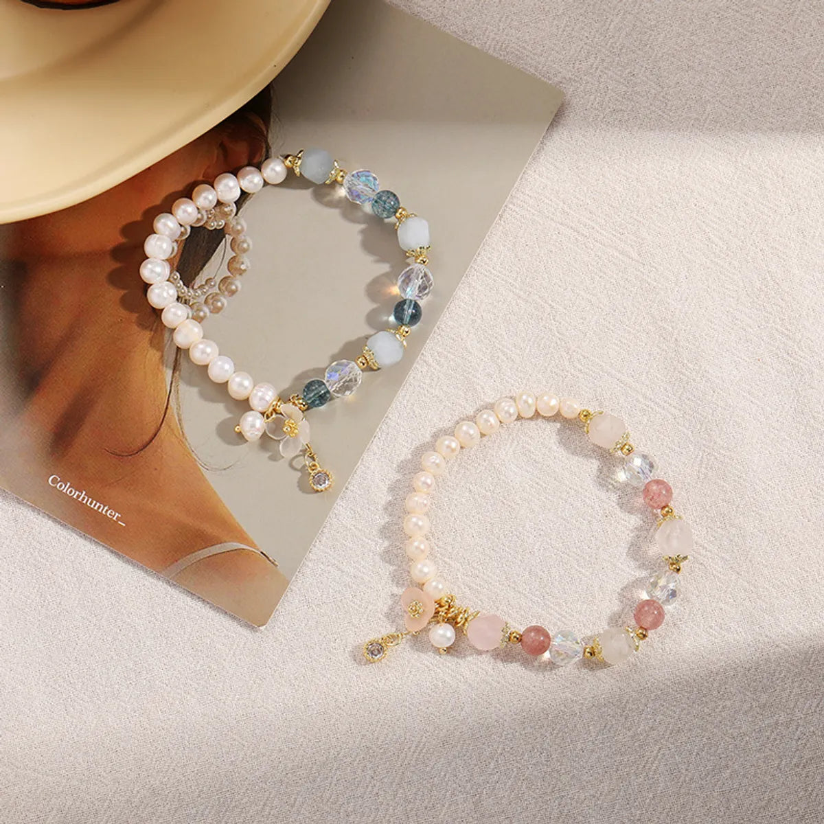 Sweet Geometric Artificial Crystal Pearl Beaded Bracelets