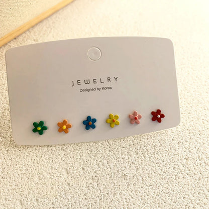 Sweet Geometric Bear Flower Alloy Ear Studs 3 Pairs