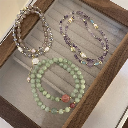 Sweet Geometric Color Block Freshwater Pearl Opal Glass Beaded Women's Bracelets