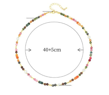 Sweet Geometric Color Block Freshwater Pearl Tourmaline Copper Beaded Handmade Women's Necklace