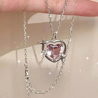 Sweet Geometric Heart Shape Alloy Plating Inlay Zircon Women'S Earrings Necklace