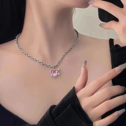 Sweet Geometric Heart Shape Alloy Plating Inlay Zircon Women'S Earrings Necklace