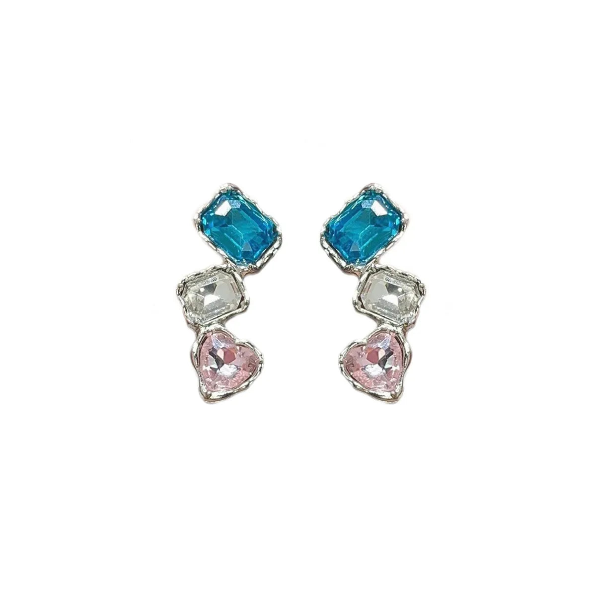 Sweet Geometric Square Heart Shape Alloy Inlay Crystal Women's Drop Earrings