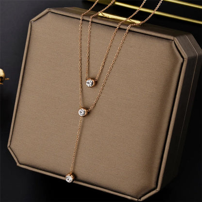 Sweet Geometric Titanium Steel Plating Zircon Necklace 1 Piece