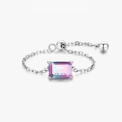 Sweet Gradient Color Rectangle Sterling Silver Plating Inlay Gem Rhodium Plated Charm Ring