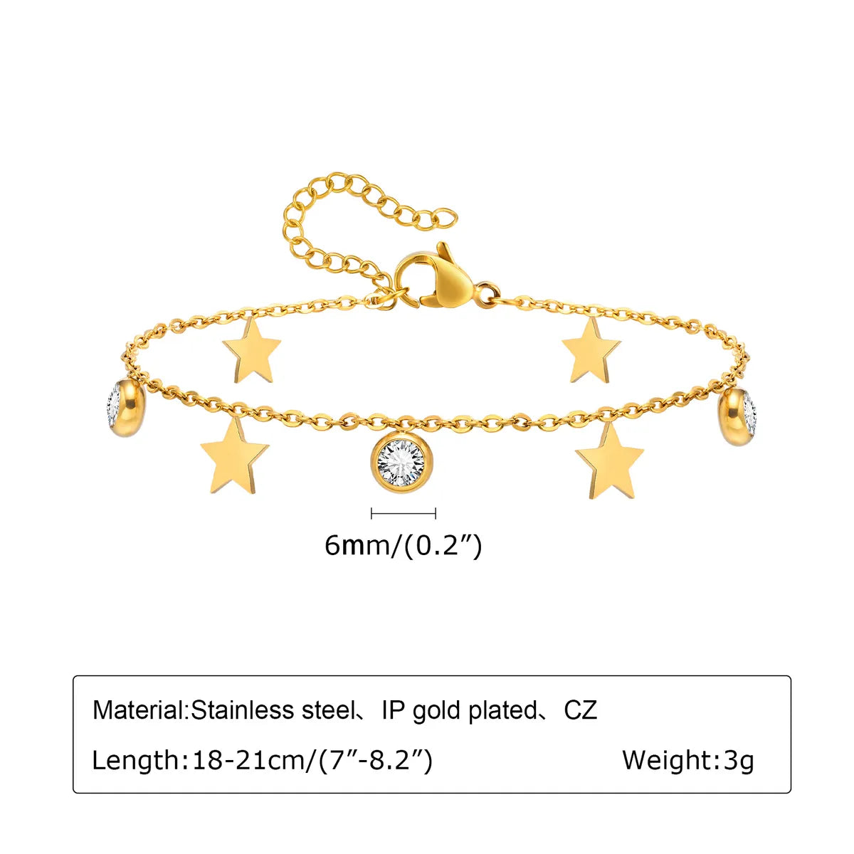 Sweet Heart Shape 201 Stainless Steel 18K Gold Plated Zircon Bracelets In Bulk