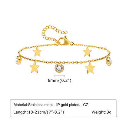 Sweet Heart Shape 201 Stainless Steel 18K Gold Plated Zircon Bracelets In Bulk