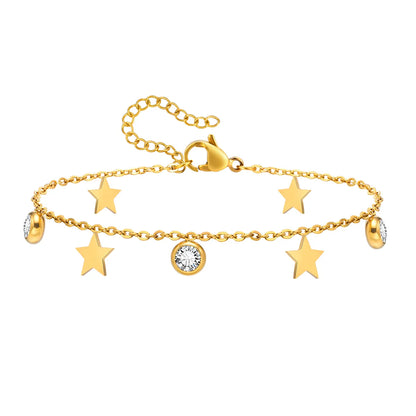 Sweet Heart Shape 201 Stainless Steel 18K Gold Plated Zircon Bracelets In Bulk