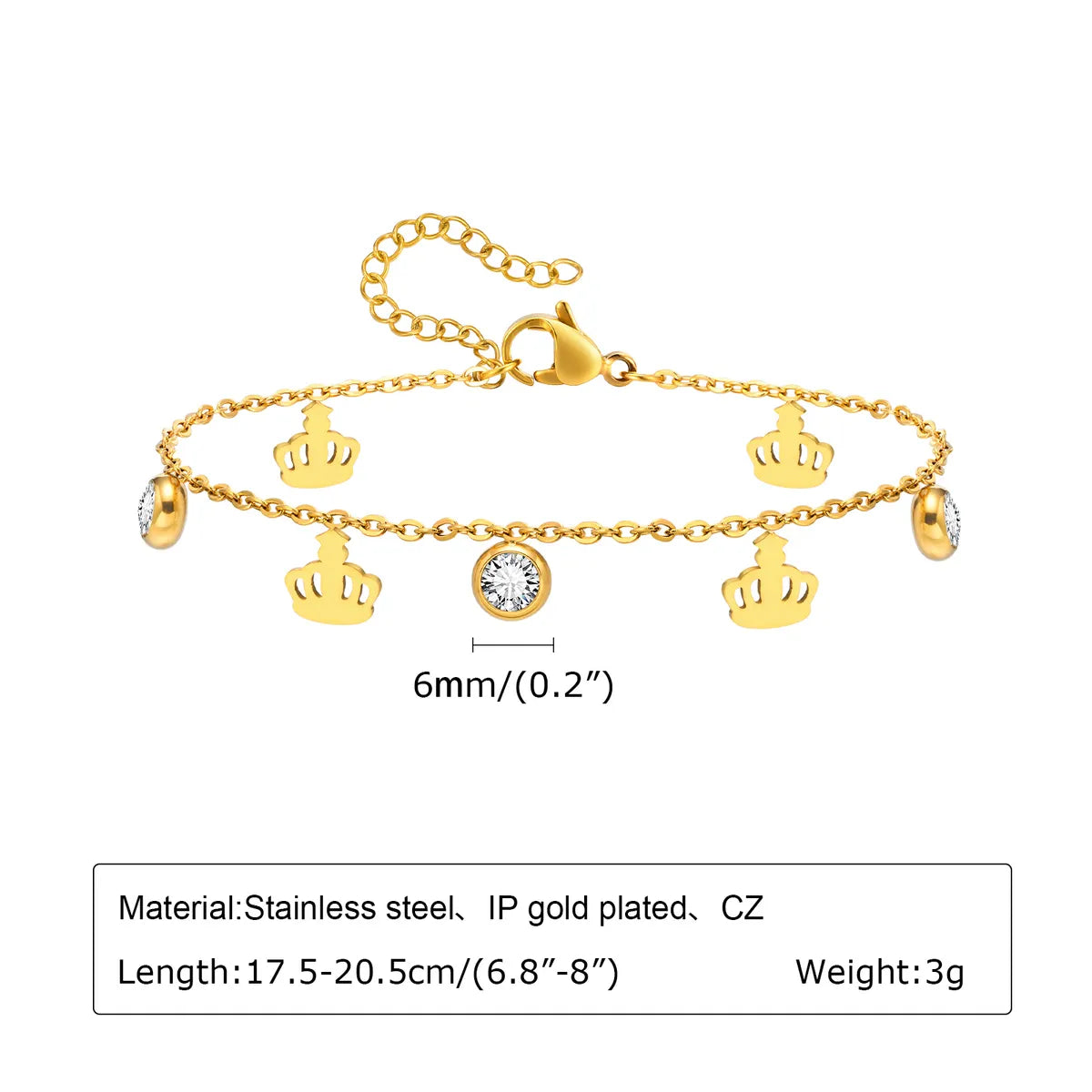 Sweet Heart Shape 201 Stainless Steel 18K Gold Plated Zircon Bracelets In Bulk