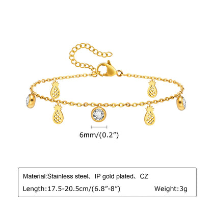 Sweet Heart Shape 201 Stainless Steel 18K Gold Plated Zircon Bracelets In Bulk