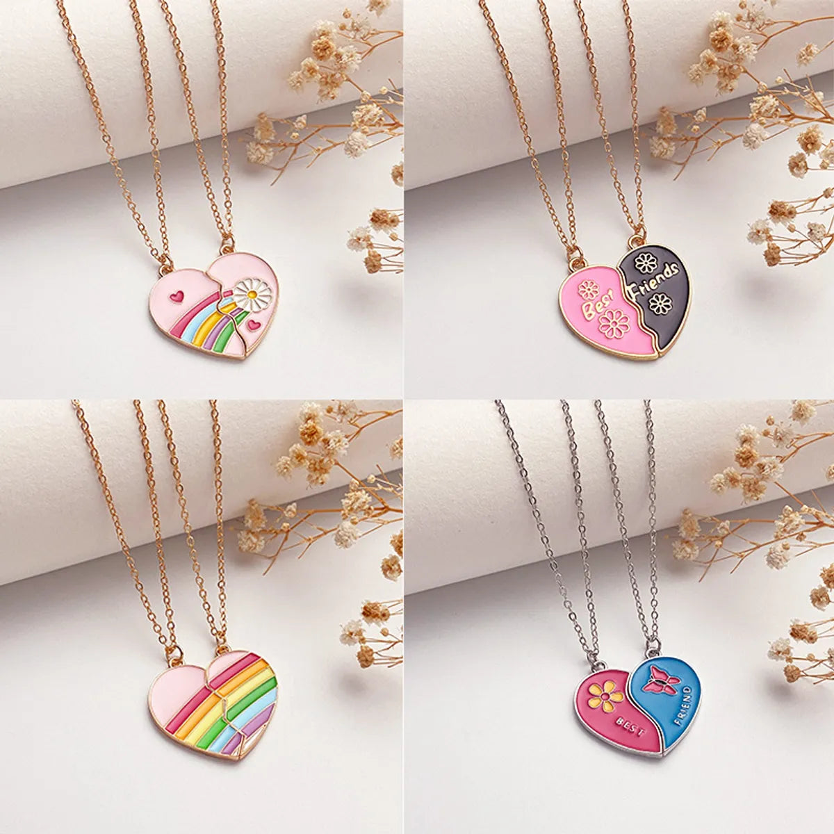 Sweet Heart Shape Alloy Enamel Couple Pendant Necklace