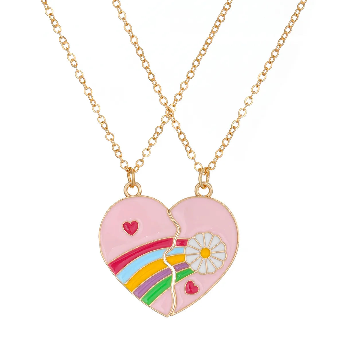 Sweet Heart Shape Alloy Enamel Couple Pendant Necklace