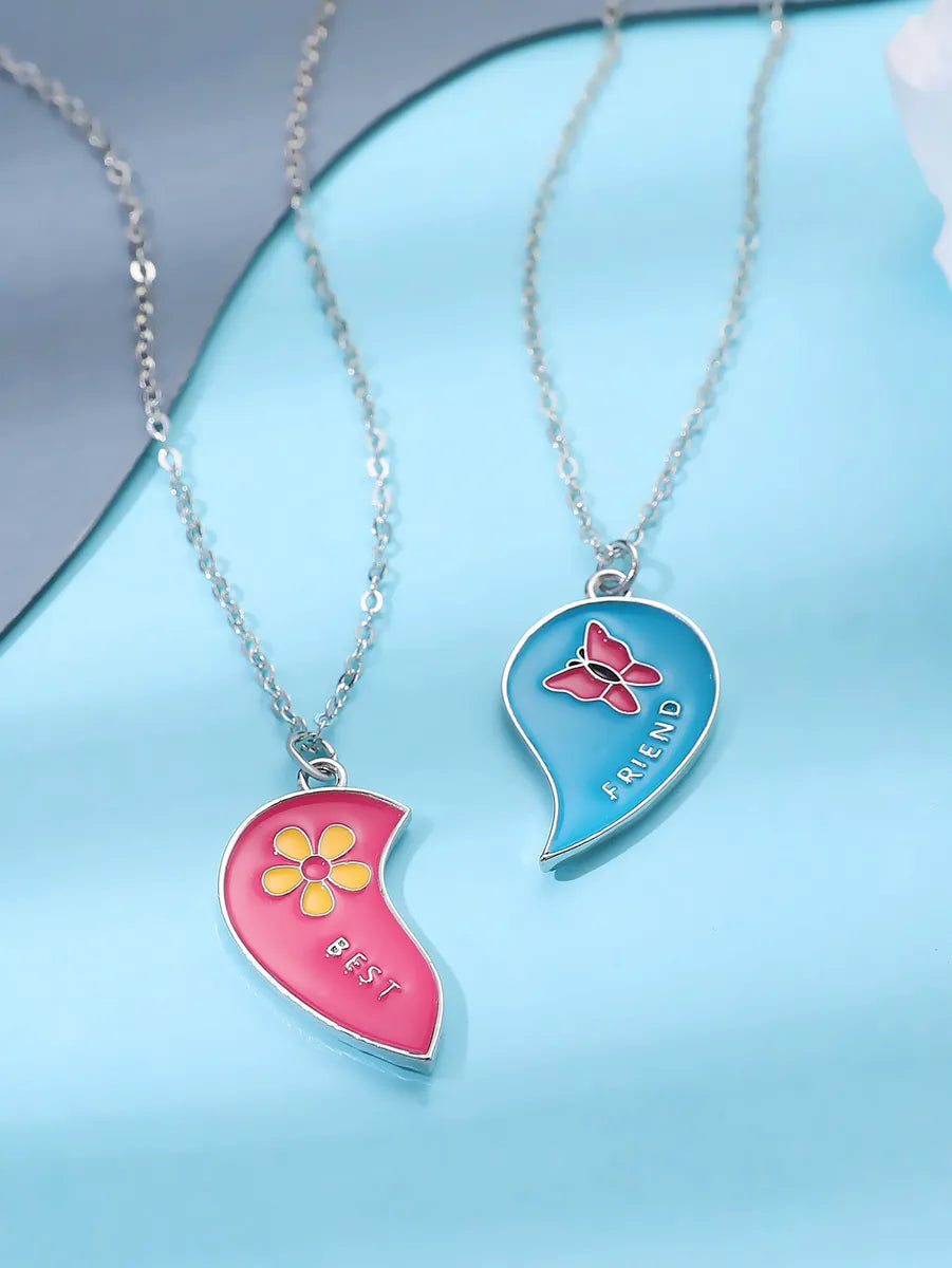 Sweet Heart Shape Alloy Enamel Couple Pendant Necklace