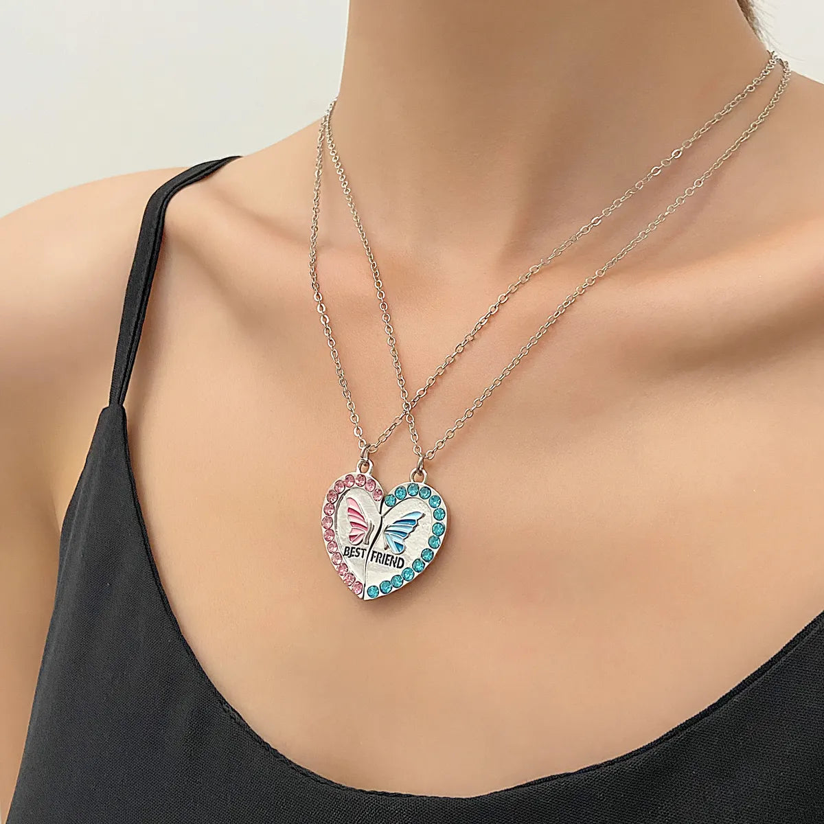 Sweet Heart Shape Alloy Enamel Couple Pendant Necklace