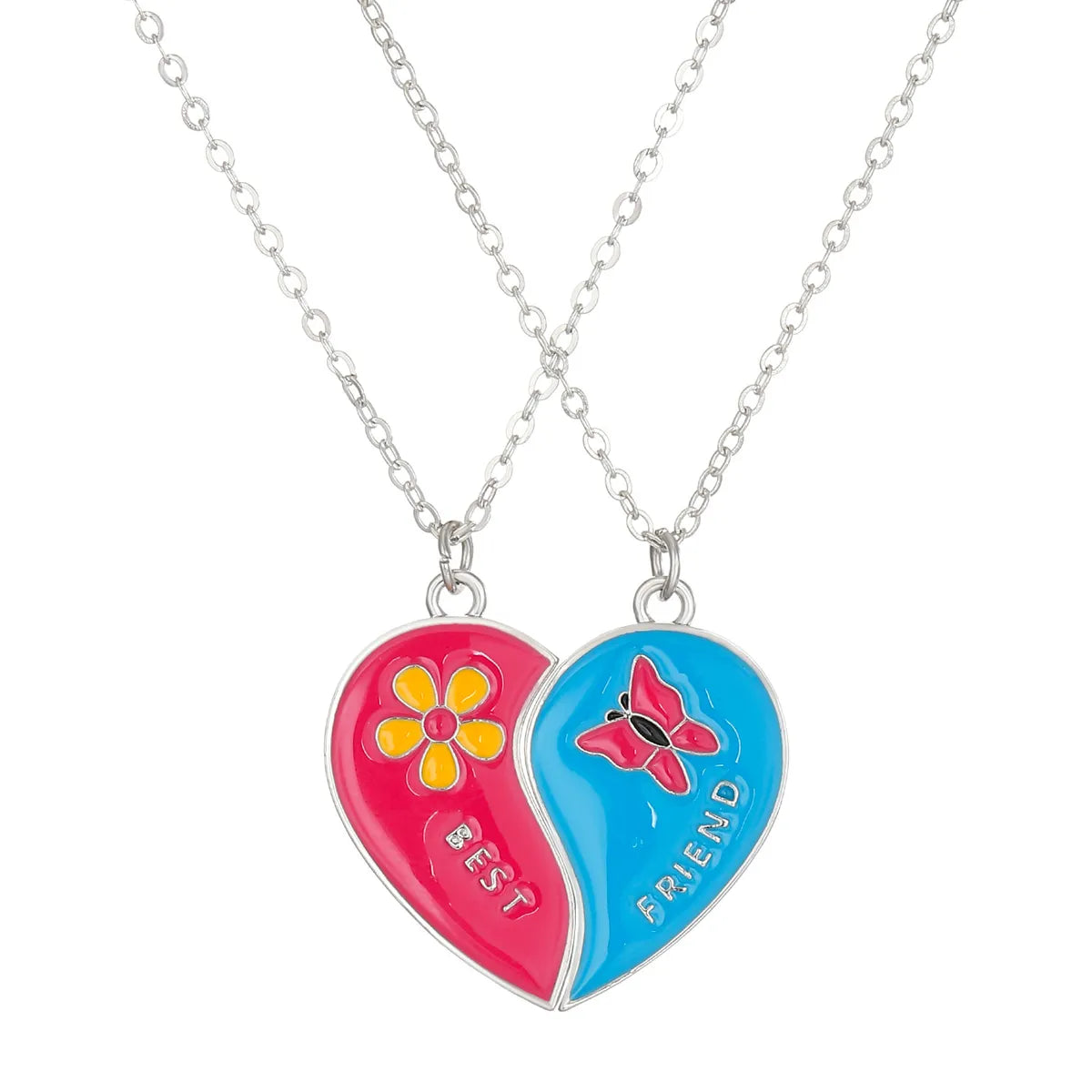 Sweet Heart Shape Alloy Enamel Couple Pendant Necklace