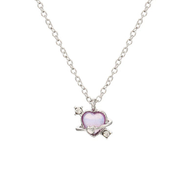 Sweet Heart Shape Alloy Inlay Artificial Gemstones Women's Pendant Necklace