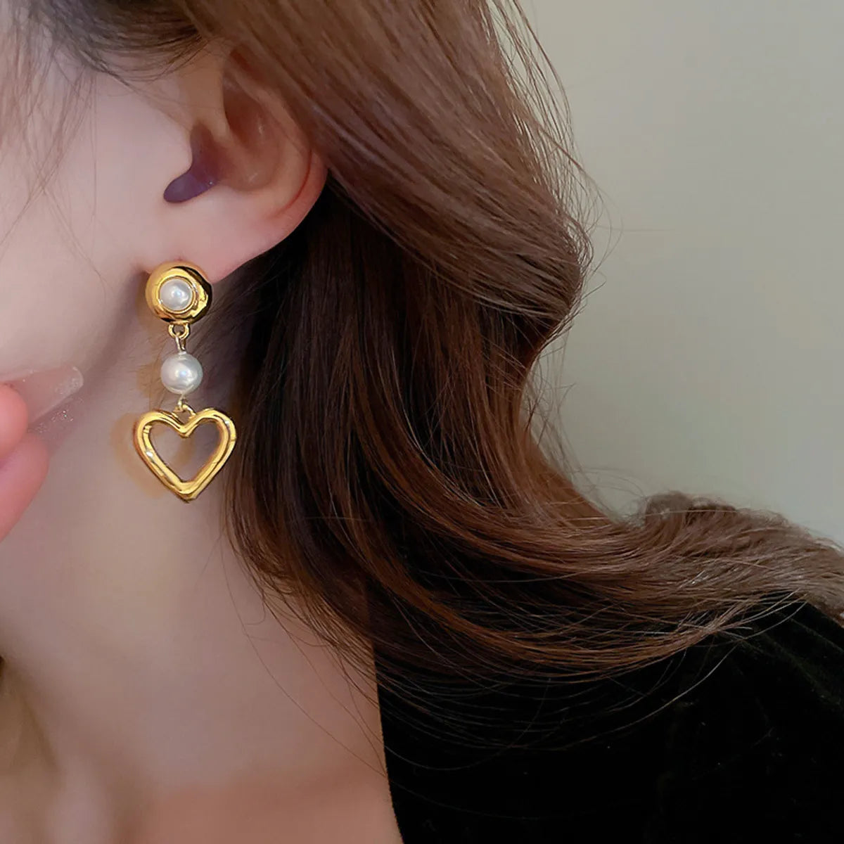 Sweet Heart Shape Alloy Inlay Pearl Women's Drop Earrings