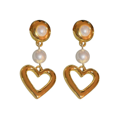 Sweet Heart Shape Alloy Inlay Pearl Women's Drop Earrings