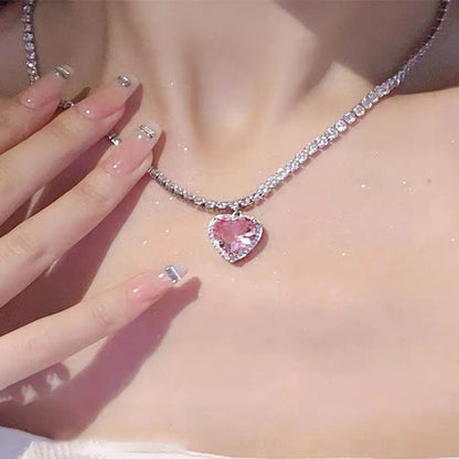 Sweet Heart Shape Alloy Inlay Zircon Women'S Pendant Necklace