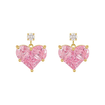 Sweet Heart Shape Alloy Plating Artificial Diamond Ear Studs