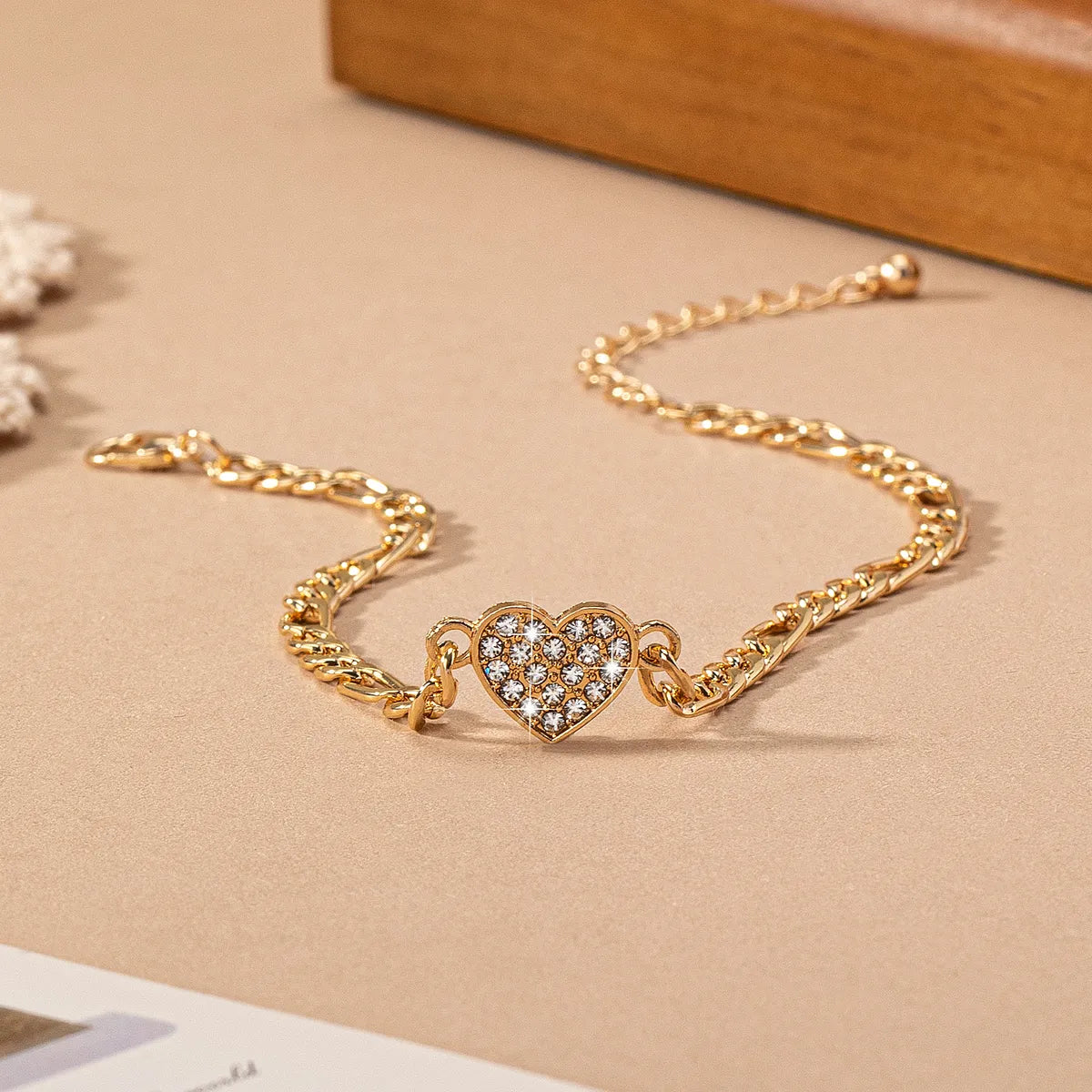 Sweet Heart Shape Alloy Plating Inlay Glass Valentine'S Day Women'S Anklet